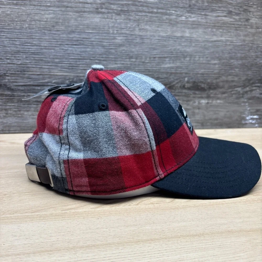 Eddie Bauer Hat Cap Strap Back Red Black Buffalo Check Plaid Flannel Outdoor NWT